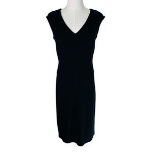 Ann Taylor V Neck Black Cap Sleeve Sheath Dress w Side Detail & Zipper Size 4P